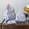 Fashionable Cute Strawberry Backpack Set 3Pcs Handbag&Pen Pouch Quilted Nylon Women's Dual Zipper Campus Commute Essentials