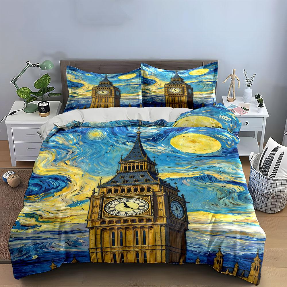 Clock Tower, Starry Sky. Bedding Sets Duvet Cover Sets Duvet Covers Pillowcases(1* Duvet Cover 2* Pillowcases Without Duvet Insert)