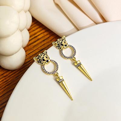 Modische Kegel-Ohrhänger mit Leoparden-Design und glänzenden Zirkonsteinen