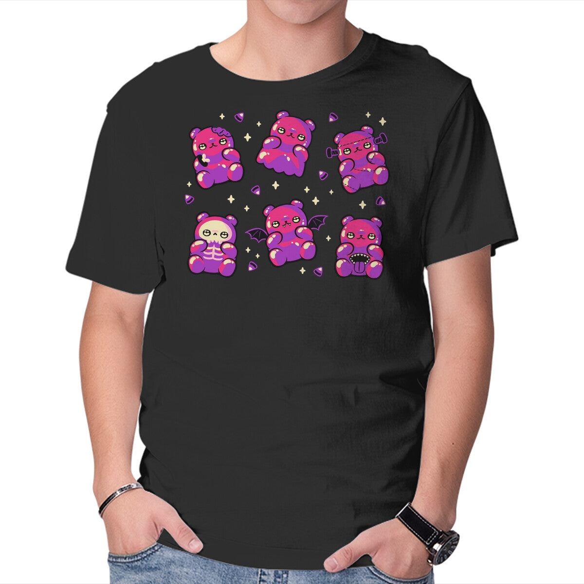 Unisex Crew Neck T-Shirt Halloween Gummy Bears Graphic Short Sleeve Casual Tee XXL