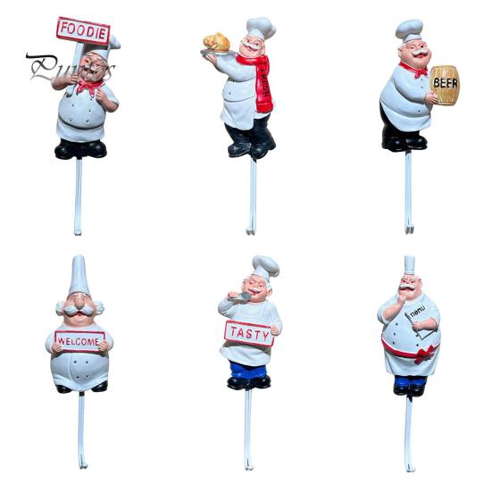No Damage Wall Hook Cute Chef Shape Hook, Strong Resin Kitchen Punch Bearing Capacity Adhesive Backing Decorative for Home Hang Utensils Dishcloths