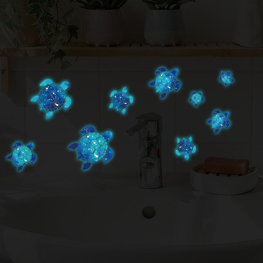2/4PCS Luminous Sea Turtle Wall Stickers Glow In The Dark Ocean Decals Bathroom Kids Room Decor