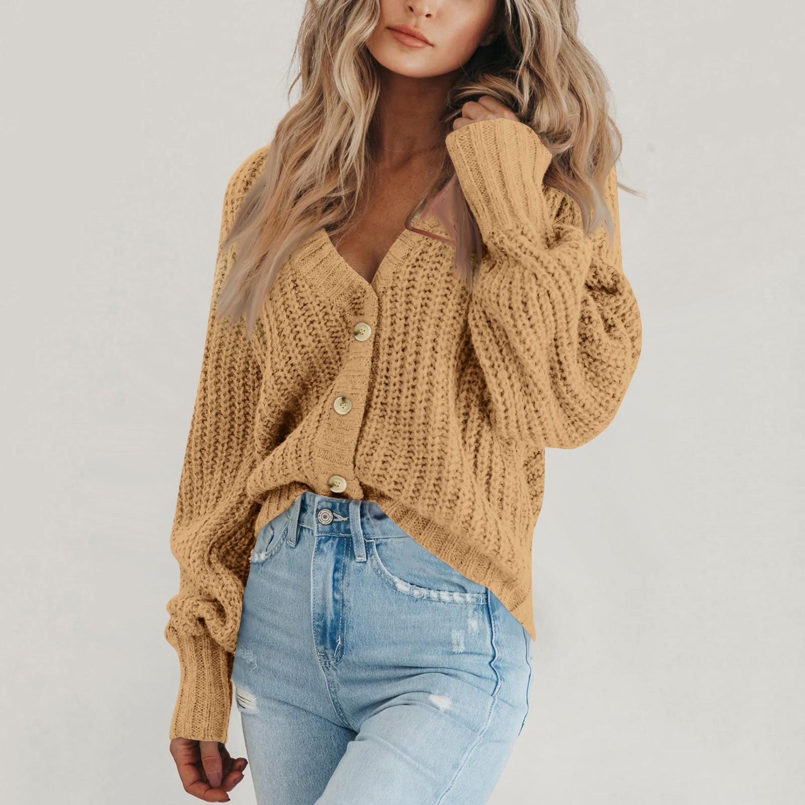 

Женский однотонный трикотажный кардиган с длинным рукавом и V-образным вырезом на пуговицах M хаки