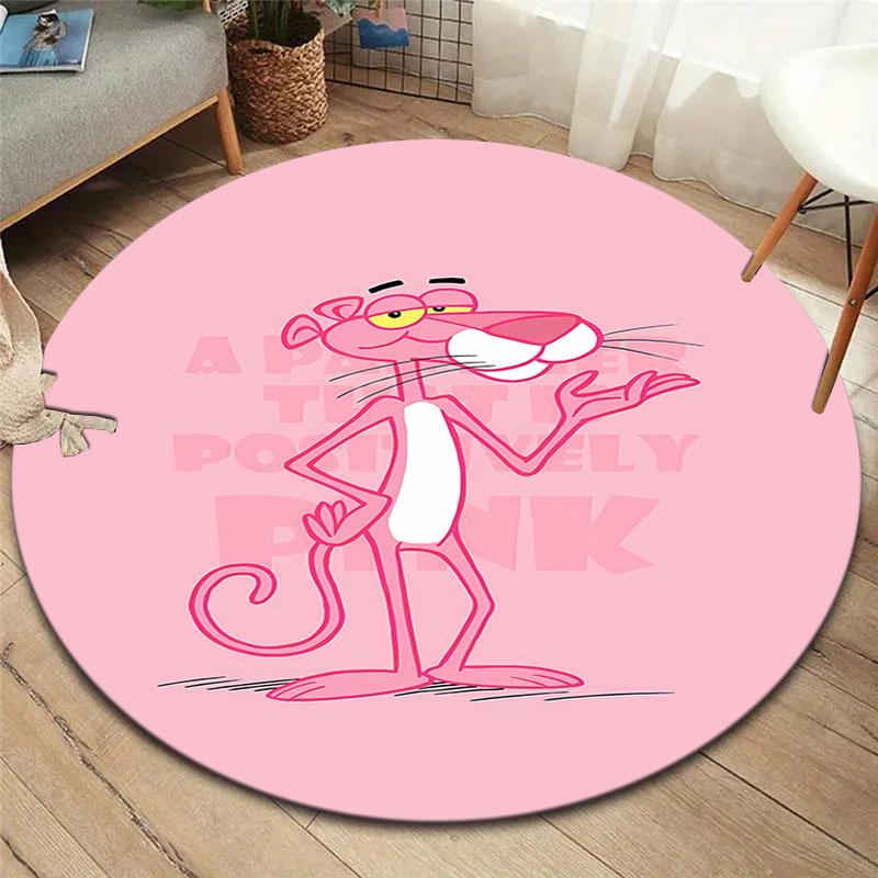 Pink Panther Round Area Rug,Carpet Rug for Living Room Bedroom Sofa Playroom Decor,Non-slip Floor Mat