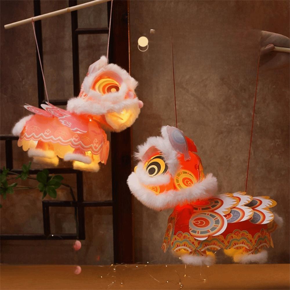 Handmade Lion Dance Lantern Chinese Style Ancient Luminous Lantern Spring Celebration