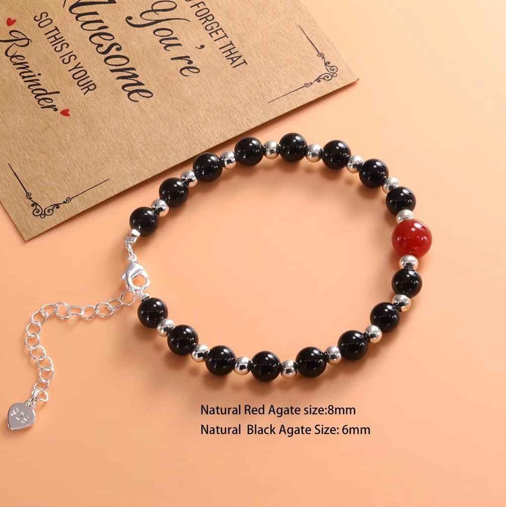 PANJBJ 925 Sterling Silver Red Agate Bead Bracelet for Women Fish Shape Retro Bead Design Versatile Jewelry Gifts Dropshipping