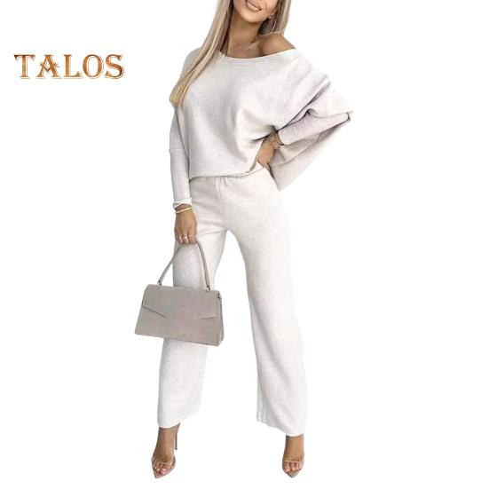 2 Pcs/Set Women Top Pants Set Round Neck Long Sleeves Sweatshirt Elastic Waist Wide Leg Sweatpants Sport Outfit Autumn Casual Tracksuit