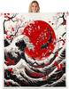 GUOYU Blanket Japanese Style Fleece Bed Blanket Twin Japanese Samurai Throw Blanket for Kids Boys Men Ink Painting Dragon Sherpa Blanket