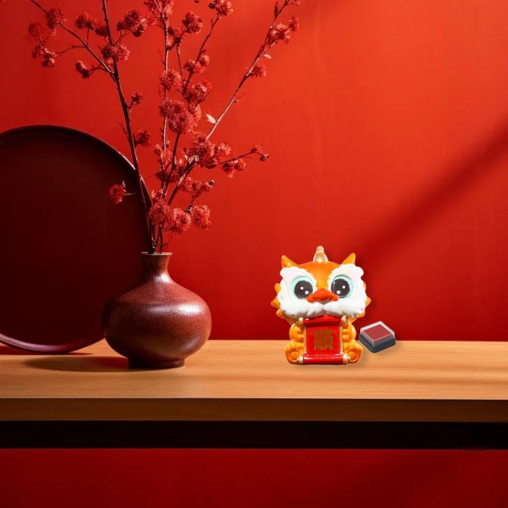 Chinese Lion Statue Seal Blessing Resin Sculpture Centerpiece Ideal Gift Spring Festival Feng Shui