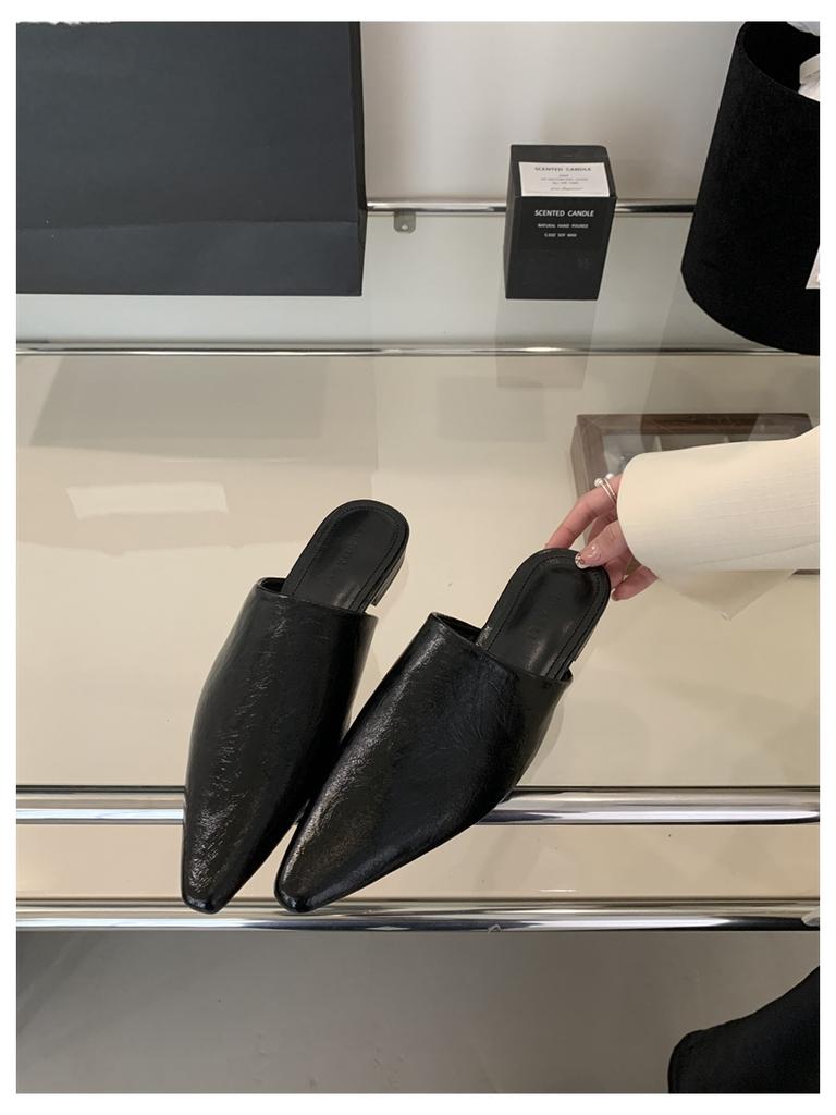 Designer 2025 Spring Pointed Toe Women Mule Slippers Female  Slip On Shoes Ladies Casual Loafers Flats Heel Slides Sandals Mujer