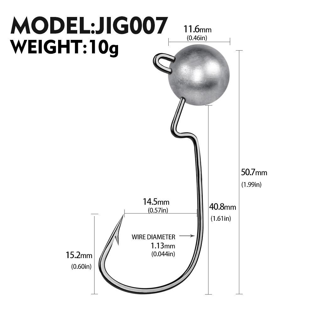 Kurbelblei-Kopfhaken, 3,5 g, 5 g, 7 g, 10 g, Originalfarbe, schmaler Bauchbleikopf, Angelhaken, weicher Köder, JIG-Haken, Köder-Zubehör