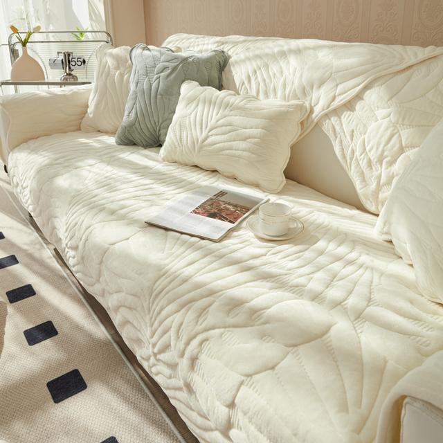 Quilted Plain Cover For Sofa L Shaped Sofa Seat Cover Non -Slip Thickened Velvet Soft Leather Couch Chair Slipcover Warm