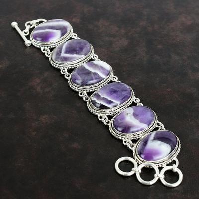 Chevron Amethyst Bracelet Handmade Jewelry Gemstone Vintage Bracelet 925 Sterling Silver Bracelet Adjustable Chain Bracelet Gifts For Mother