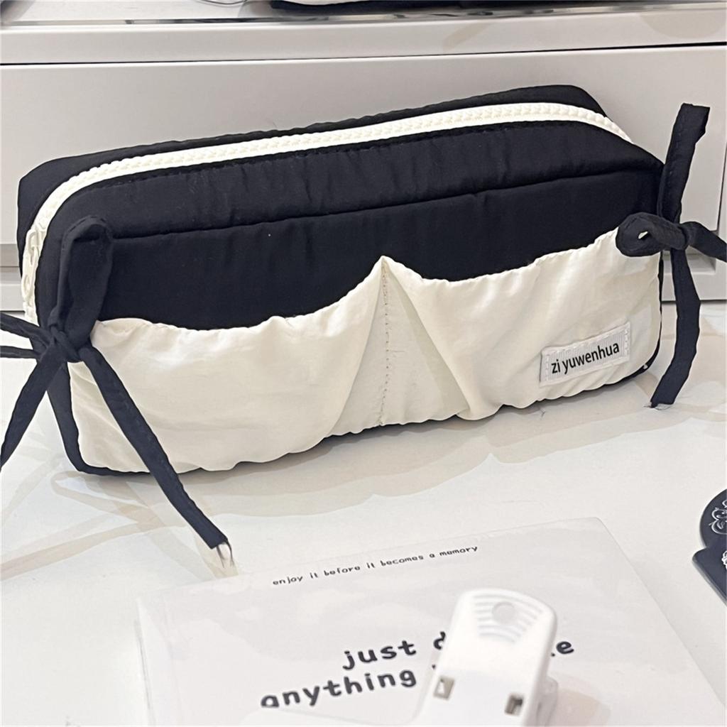 Minimalist Cloud Storage Bag Cute Kawaii Fabric Organizer with Ribbon Bow Girls Home Office Storage for Pen Seal Tape