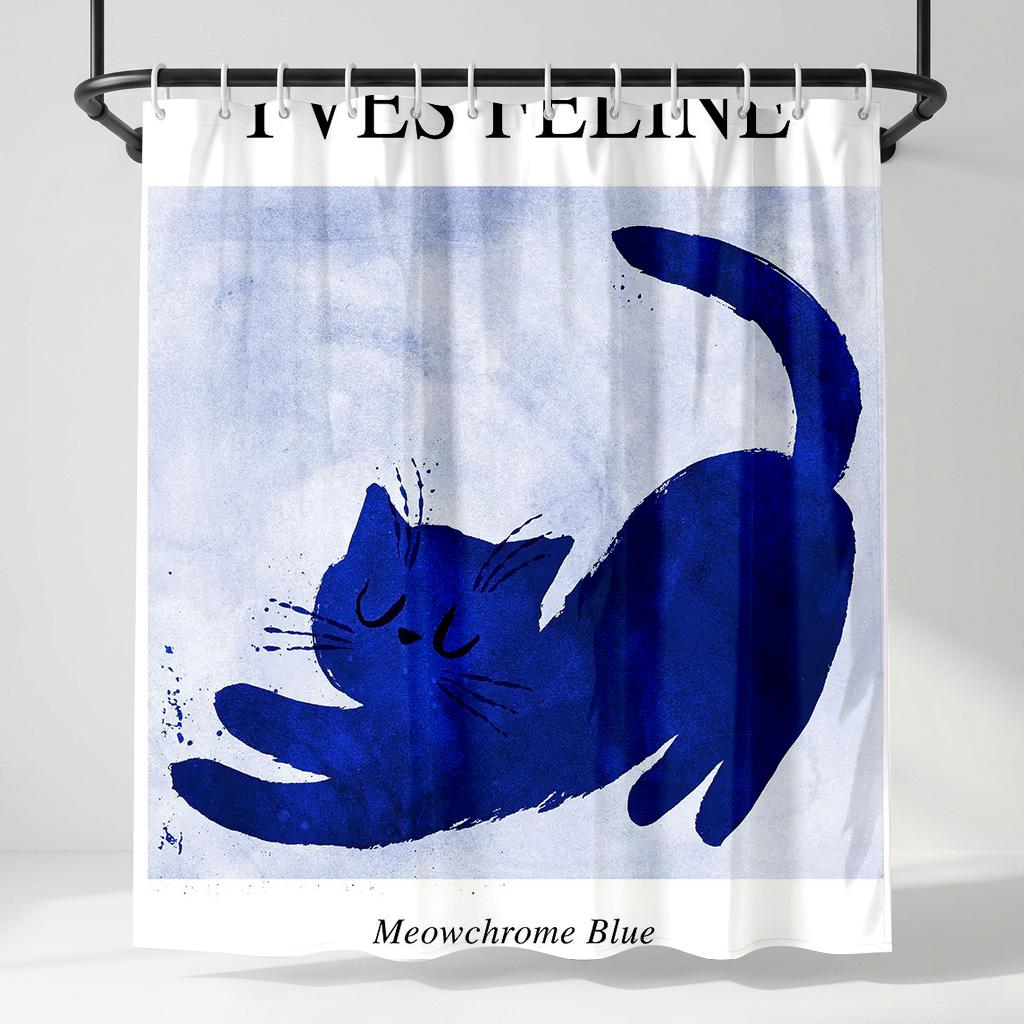 

Yves Feline Blue Cat Art Shower Curtain - Creative Watercolor Kitten Design - Indoor Home Bathroom Decor Artistic Bath Curtain W60H190(CM)-1 Pcs