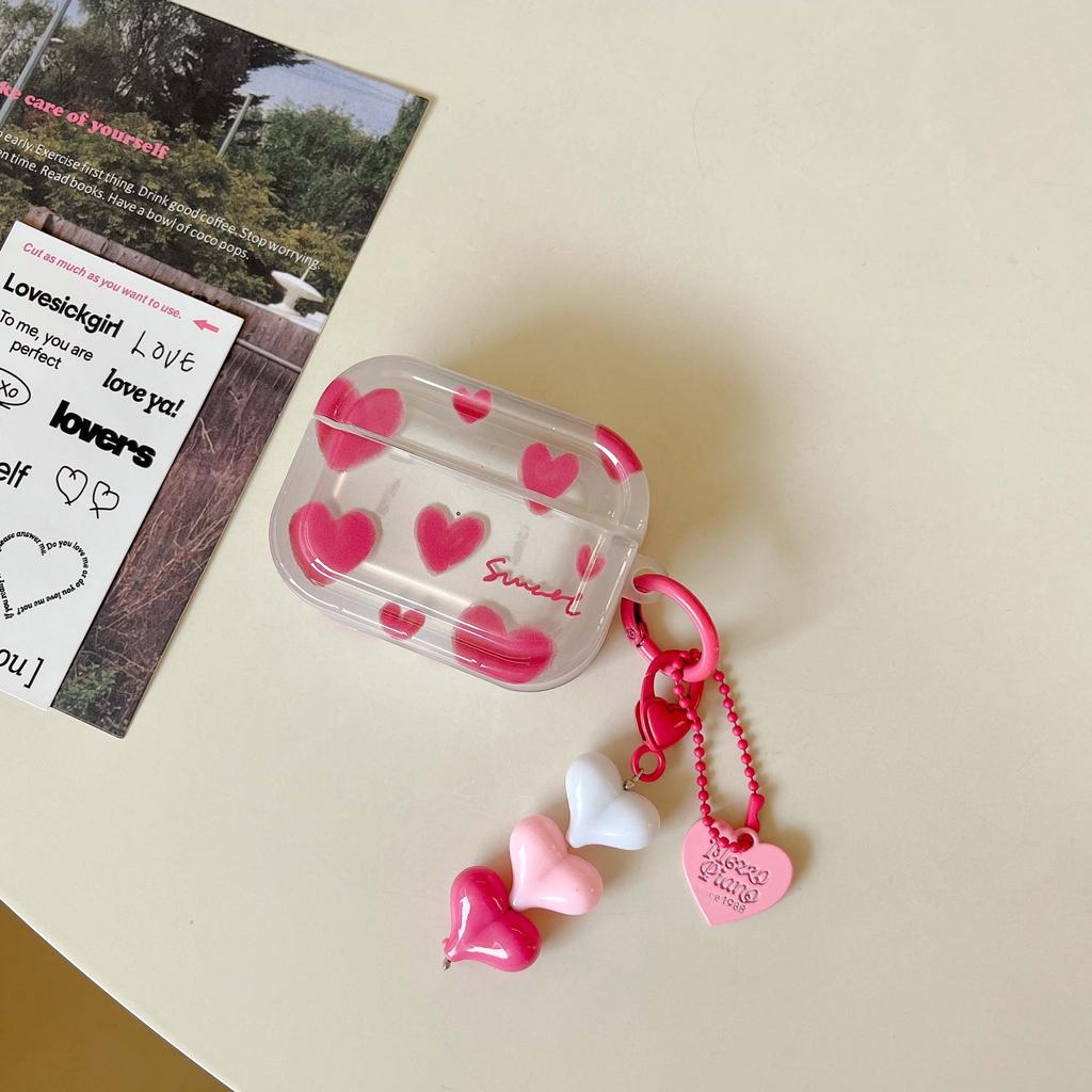 Ins Sweet Love Red Heart Keychain Imd Jane Earphone Case For Apple Airpod 1 2 Pro 2nd 3 Wireless Bluetooth Charging Box Cover