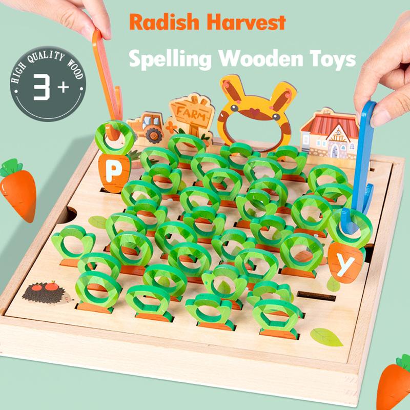 Children Pulling Carrot Language Learning Toys Montessori Game Wooden Box Farm Harvest Radishes Alphabet Early Educational Toys