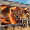 2D Burning Lion Tapestry King of the Jungle Aesthetic Wall Decor