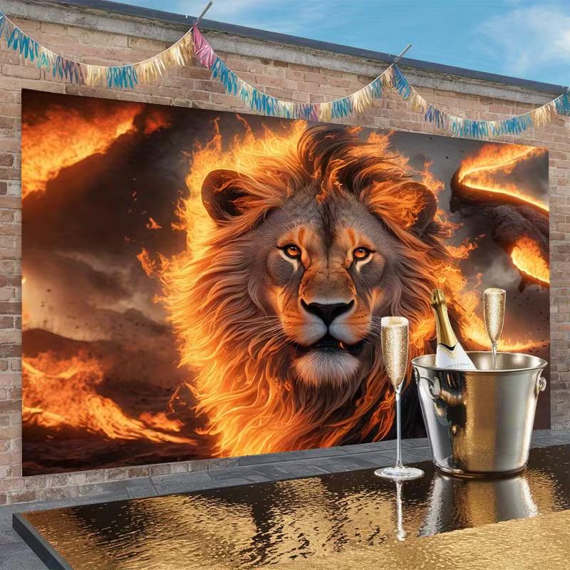 2D Burning Lion Tapestry King of the Jungle Aesthetic Wall Decor