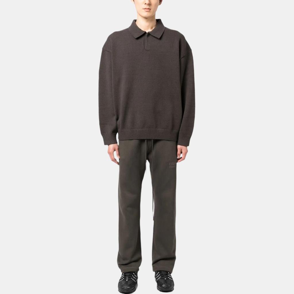 Fear of God Essentials Knit Long-Sleeve Polo Off Black Men Tops 192BT222180F