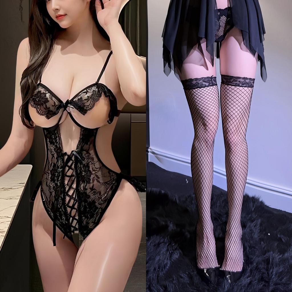 Sexy underwear Sexy small chest steel ring onesie Passion temptation Hollow breast suspender Lace free suit women