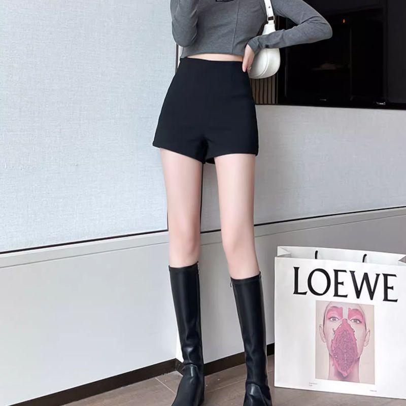 Women's High Waist Black Summer Shorts - Petite, Elastic, Anti-Exposure Hot Pants