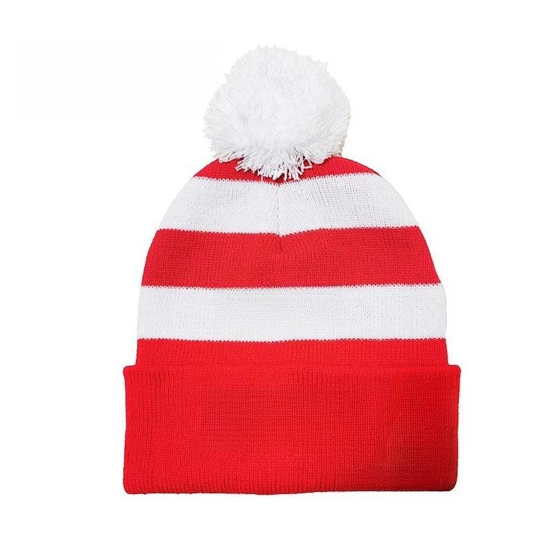 1pc Red Beanie with Pom Pom Santa Hat,Winter Warm Knit Brimless Cap Men Women Holiday Party Xmas New Year Accessories Decoration