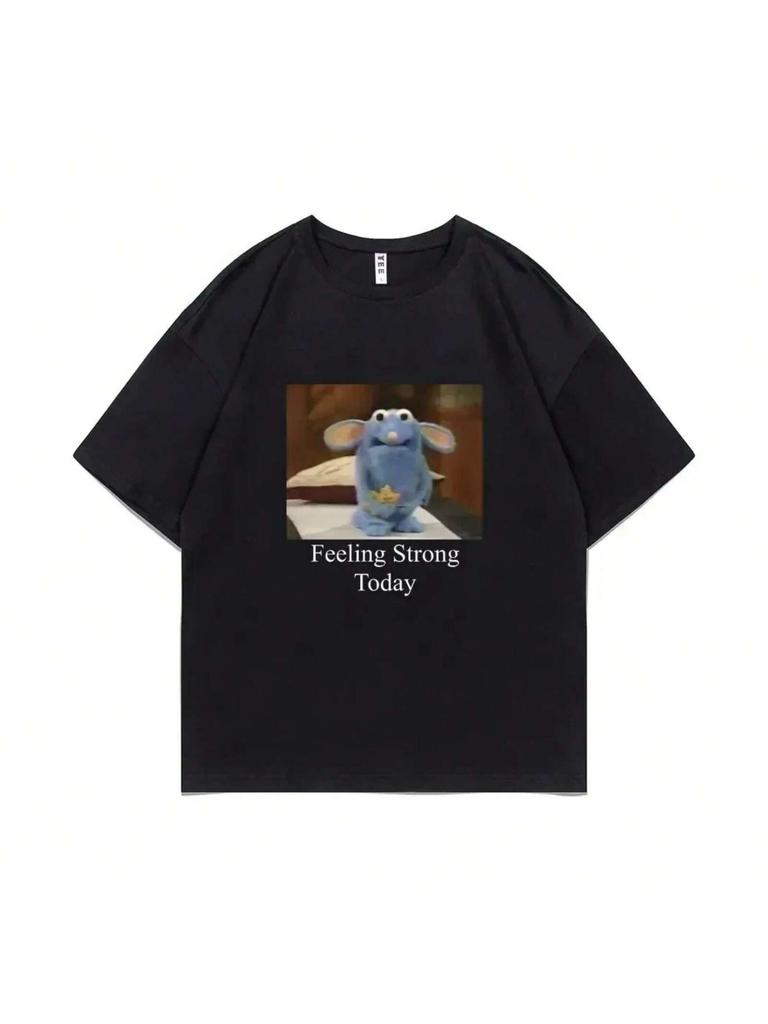 Tutter fühlt sich heute stark T-Shirt Ängstliches Tutter T-Shirt Lustige Maus Grafik T-Shirts Herren Damen Lässig Übergroß Kurzarm