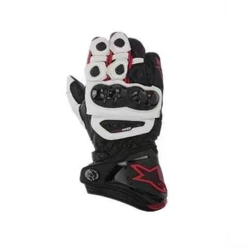 Pro Motorcycle Leather Gloves Road Bike Racing Riding Tracks Red/white Genuine Leather Motorbike Cowhide Gloves
