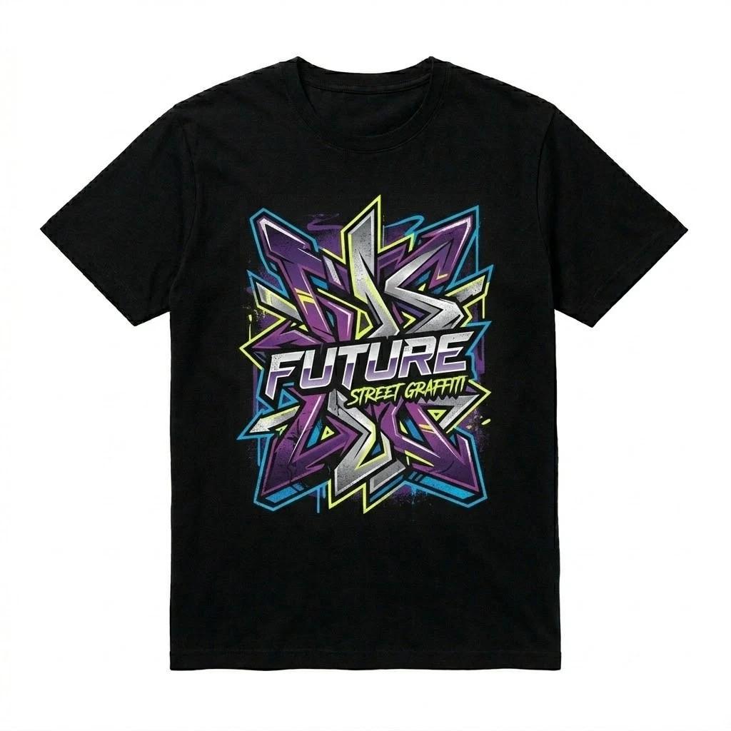 Future Street Graffiti Graphic Tee - Urban Streetwear Aesthetic Black T-Shirt XXXXL