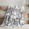 2D Flat Printing - Garden Gnome Coloring Page Pattern Flannel Small Blanket, Exquisite Line Art Nap Blanket, Comfortable And Charming for Sofa, Bed, O