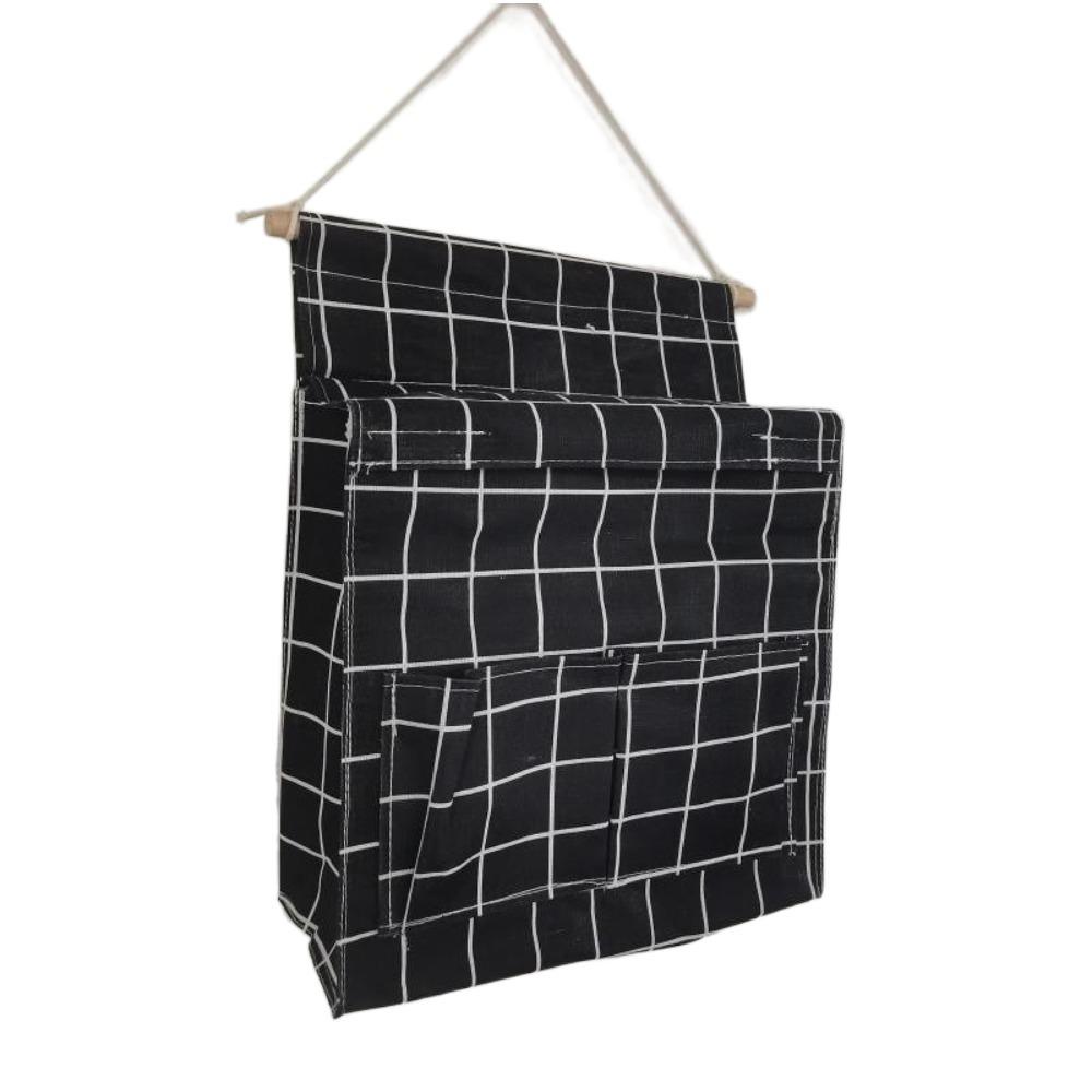 Plaid Sundries Storage Pouches Wall Mounted Bedside Organizer Wall Hanging Bag  Bed Side