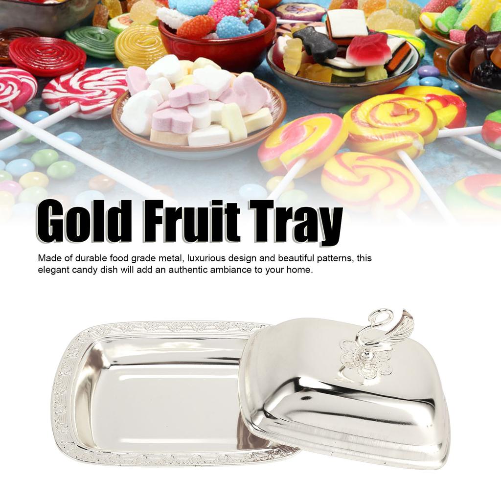 Gold Fruit Tray European   Metal Fruit Plate Table Decoration with Lid for Snacks Candies Desserts