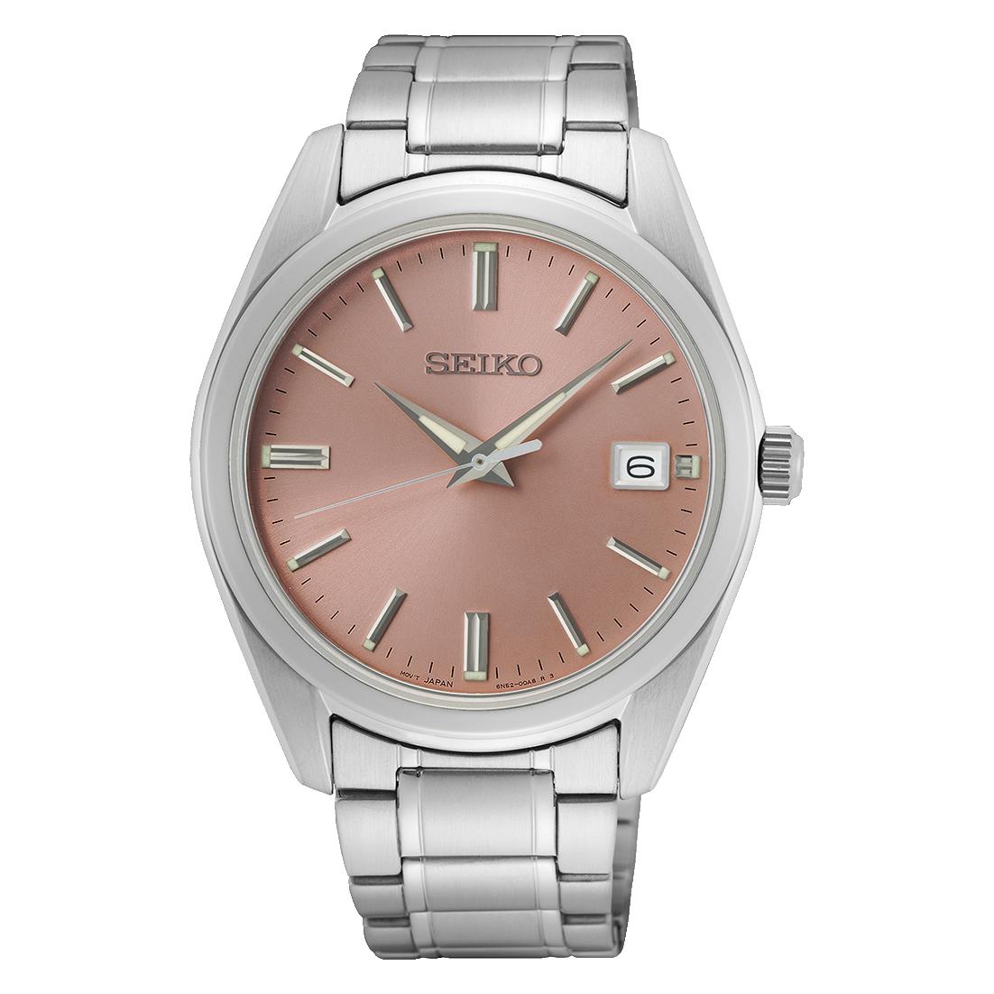 

Seiko Classic Quartz Salmon Pink 40mm Dial Men’s Watch SUR523P1 рожевий