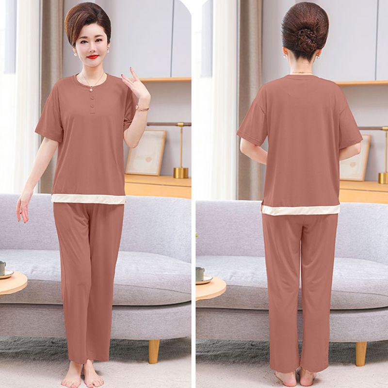 Ensemble pyjama en modal pour femme: Ensemble Haut Manches Courtes et Pantalon Long, Tenue d'Été Légère pour Femmes d'Âge Moyen et Tailles Fortes