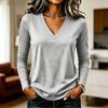 Top casual da donna a maniche lunghe, scollo a V, tinta unita, tessuto leggero, elastico, morbido, vestibilità comoda, per l'uso quotidiano