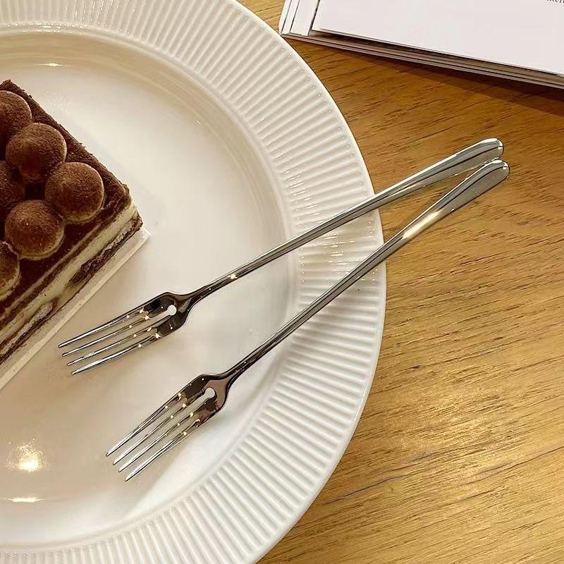 Silver Stainless Steel Fork Long Handle Fruit Dessert Cake Fork Fruit Pick Salad Small Forks Lunch Bento Accessories Bento