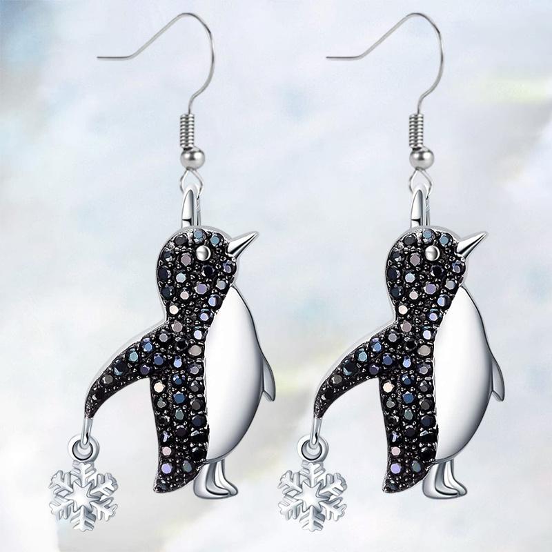 2pcs  Grace Penguin Snowflake Pendant Earrings Valentine's Day Anniversary Birthday Party Gift New Year Jewelry