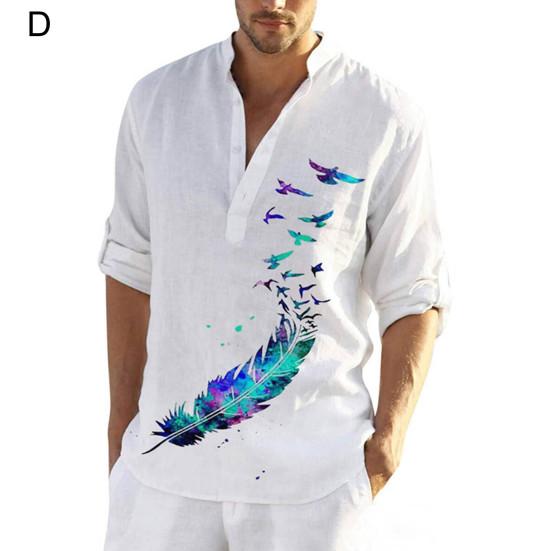 Summer Shirt Half Sleeve Single-breasted Chinese Style Stand Collar Men Top Daily Garment