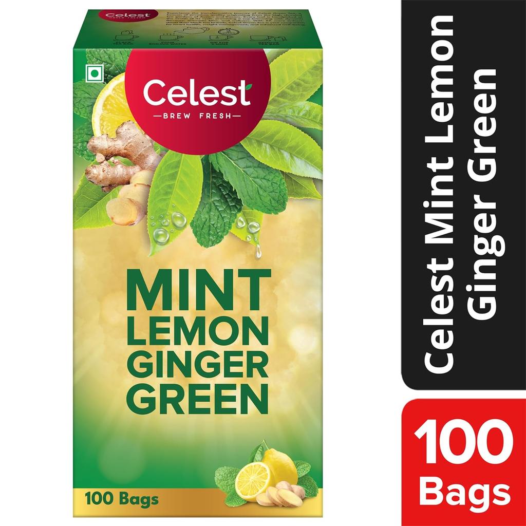 Celest Green Tea Mint Lemon Ginger 100 Bags Natural Flavour Wellness Detox Tea Pack of 1