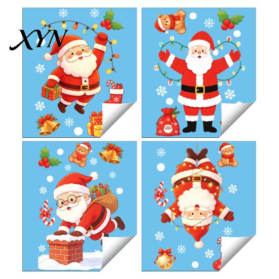 Reusable Static Stickers for Christmas Santa Claus Window Clings, Glass with Snowflake Bear Story Scene Bell Patterns, Removable No?Glue Holiday