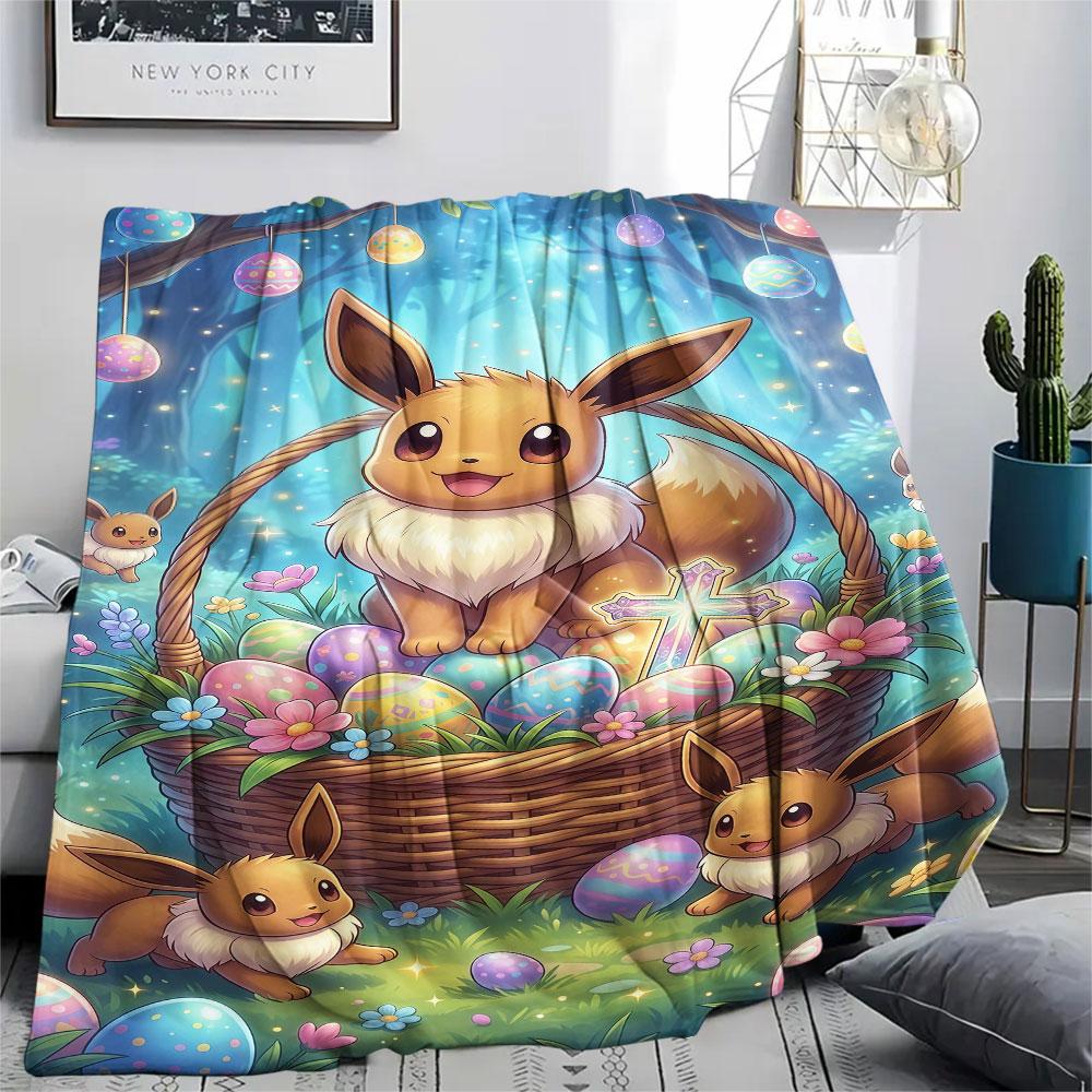 1Pc Easter Pokemon Print Flannel Blanket, High quality Comfortable for All Seasons, Home Decor, Warmth and Comfort, Perfect for Christmas Gifts