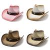 Ethnic Style Cowboy Hat With Breathable Paper Straw For Summer Outdoor Sun Protection