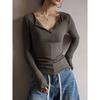 Minimalist Modale V Neck T Shirt For Women With Snake Bone Pattern For Autumn Winter Casual Wear