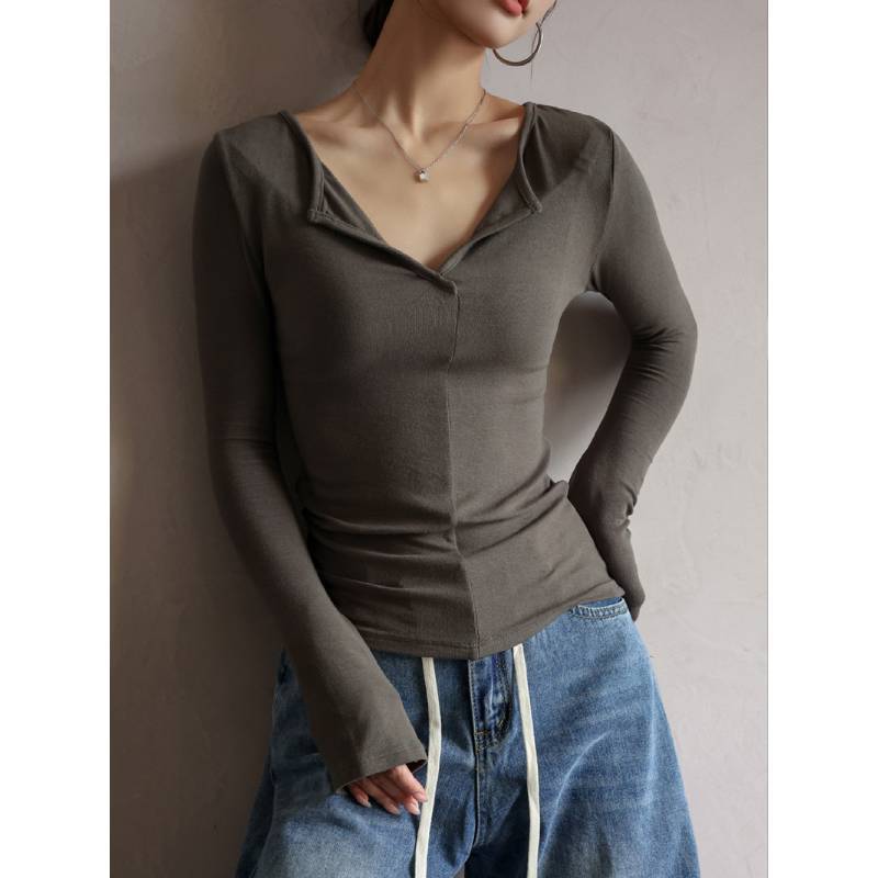 Minimalist Modale V Neck T Shirt For Women With Snake Bone Pattern For Autumn Winter Casual Wear