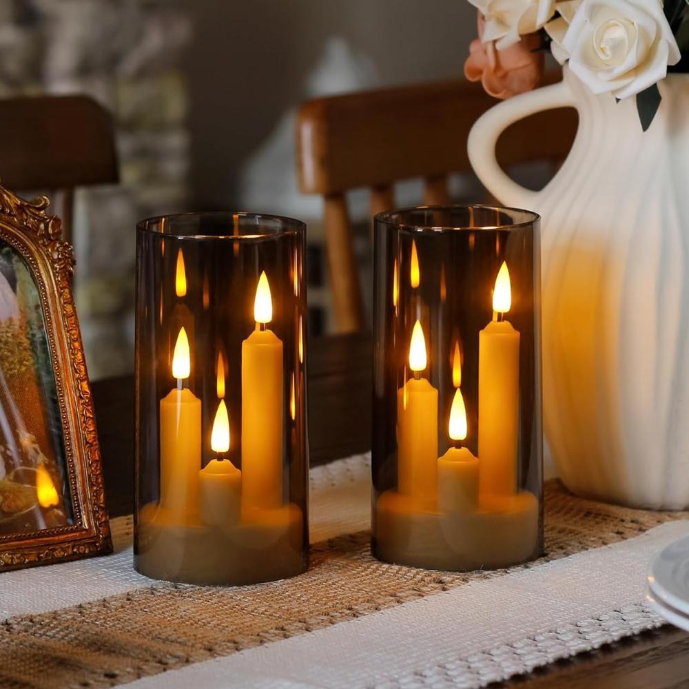 2/3Pc 3 in 1 Flickering Taper Candles Flameless Window Candles 5/8/10CM Tall Lighting with lampshade for Christmas Wedding Decor