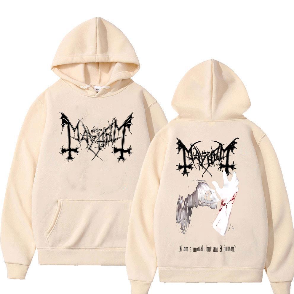 Death Black Metal Mayhem Print Hoodie Women Vintage Casual Hooded Tracksuit Male Fashion Gothic Rock Oversized