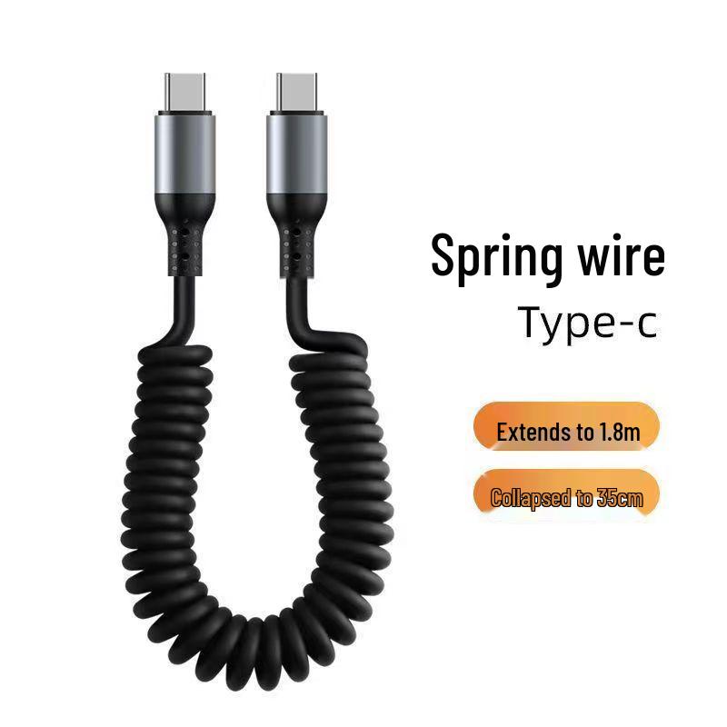 100W Dual-Head Type-C Fast Charging Cable: 6A Retractable Spiral PD Data Cable for Car.