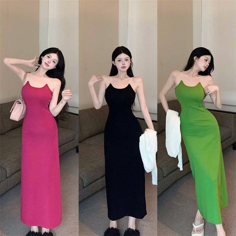 New invisible shoulder strap suspender dress women's clothing summer spice girl sexy skirt temperament hip skirt long dress