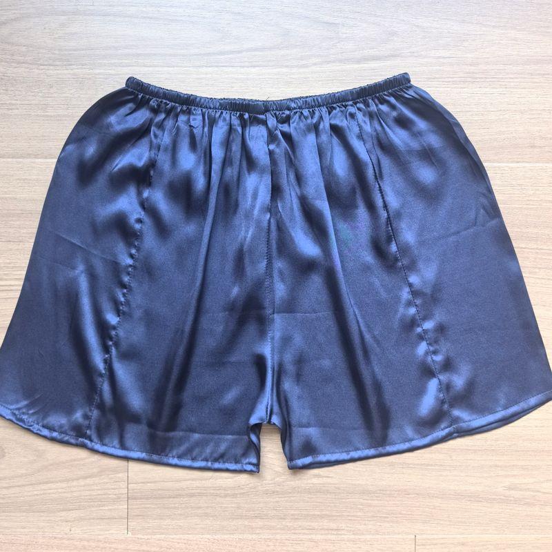 

Plaid Breathable Silk Shorts Women s 100% Mulberry Silk Casual Pants Safety Pants Cropped Pants Loungewear Pajama Shorts Dark blue 1 All yards